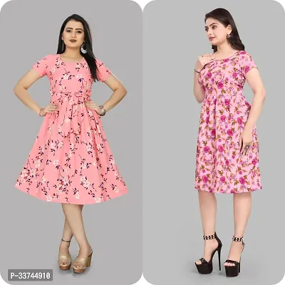 Stylish Pink Crepe Printed A-Line Dress For Women Pack Of 2-thumb0