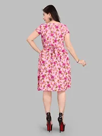 Stylish Pink Crepe Printed A-Line Dress For Women-thumb1