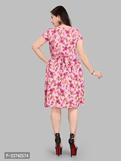 Stylish Pink Crepe Printed A-Line Dress For Women-thumb3