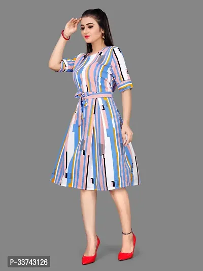 Stylish Blue Crepe Printed A-Line Dress For Women-thumb0