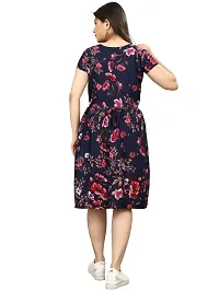 Stylish Navy Blue Crepe Printed A-Line Dress For Women-thumb1