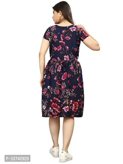 Stylish Navy Blue Crepe Printed A-Line Dress For Women-thumb2