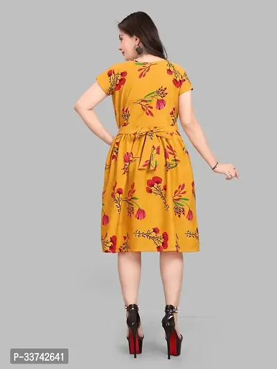 Stylish Yellow Crepe Printed A-Line Dress For Women-thumb3