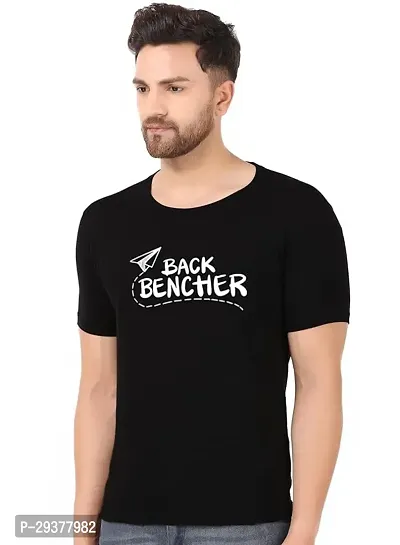 Stylish Black Polyester Blend Printed Tees For Men