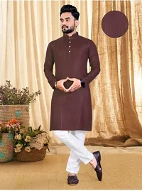 Oversized Mens Cotton Blend Full Sleeve Henley Neck Mid Thigh Length Lining Kurta (MK-113)-thumb3