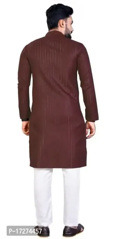 Oversized Mens Cotton Blend Full Sleeve Henley Neck Mid Thigh Length Lining Kurta (MK-113)-thumb4