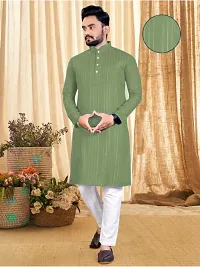 Oversized Mens Cotton Blend Full Sleeve Henley Neck Mid Thigh Length Lining Kurta (MK-113)-thumb2