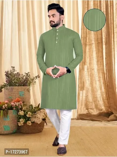 Oversized Mens Cotton Blend Full Sleeve Henley Neck Mid Thigh Length Lining Kurta (MK-113)-thumb3