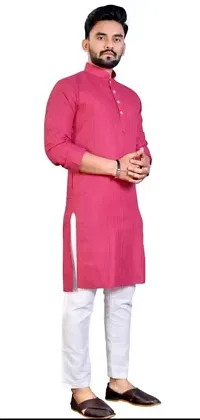 Reliable Pink Cotton Blend Striped Knee Length Kurta For Men-thumb1