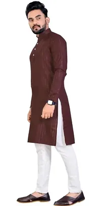 Oversized Mens Cotton Blend Full Sleeve Henley Neck Mid Thigh Length Lining Kurta (MK-113)-thumb2