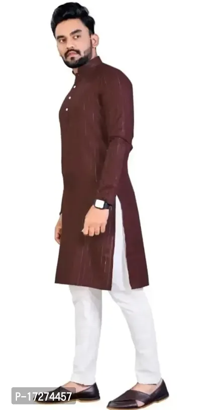 Oversized Mens Cotton Blend Full Sleeve Henley Neck Mid Thigh Length Lining Kurta (MK-113)-thumb3