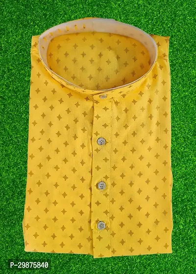 Reliable Yellow Cotton Blend Printed Straight Kurta For Men