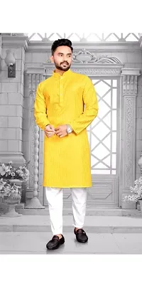 Oversized Mens Cotton Blend Full Sleeve Henley Neck Mid Thigh Length Lining Kurta (MK-113)-thumb3