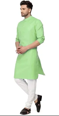 Oversized Mens Cotton Blend Full Sleeve Henley Neck Mid Thigh Length Solid Kurta (MK-101)-thumb1