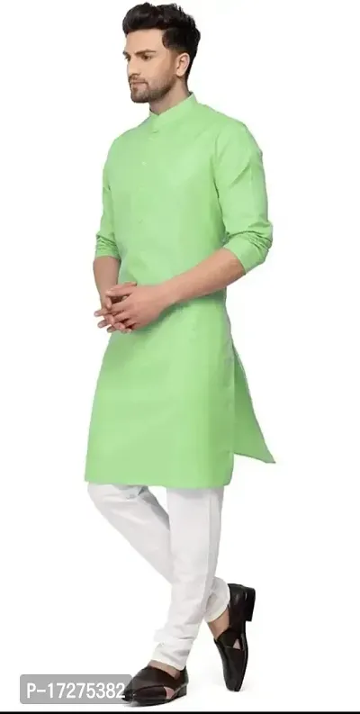 Oversized Mens Cotton Blend Full Sleeve Henley Neck Mid Thigh Length Solid Kurta (MK-101)-thumb2