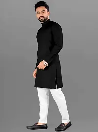 Oversized Mens Cotton Blend Full Sleeve Henley Neck Mid Thigh Length Solid Kurta (MK-101)-thumb1