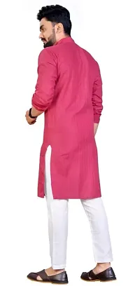 Oversized Mens Lining Cotton Blend Full Sleeve Henley Neck Mid Thigh Length Kurta (MK-116_Pink_Large)-thumb2