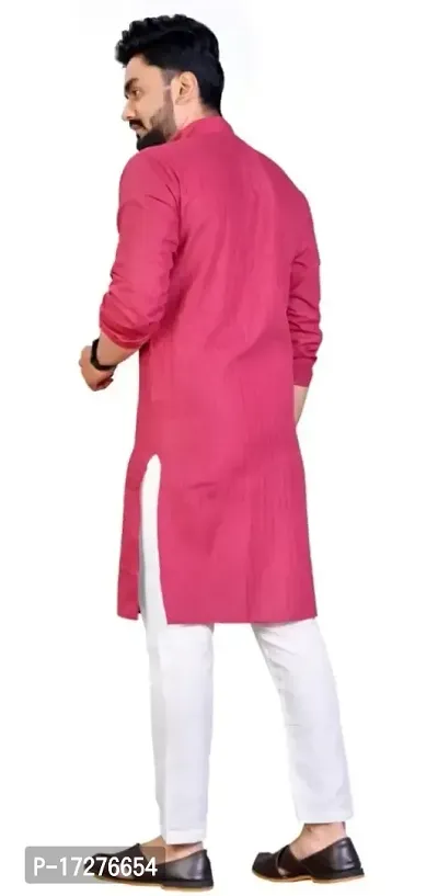 Oversized Mens Lining Cotton Blend Full Sleeve Henley Neck Mid Thigh Length Kurta (MK-116_Pink_Large)-thumb3