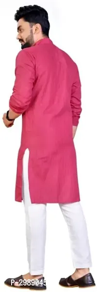 Reliable Pink Cotton Blend Striped Knee Length Kurta For Men-thumb3