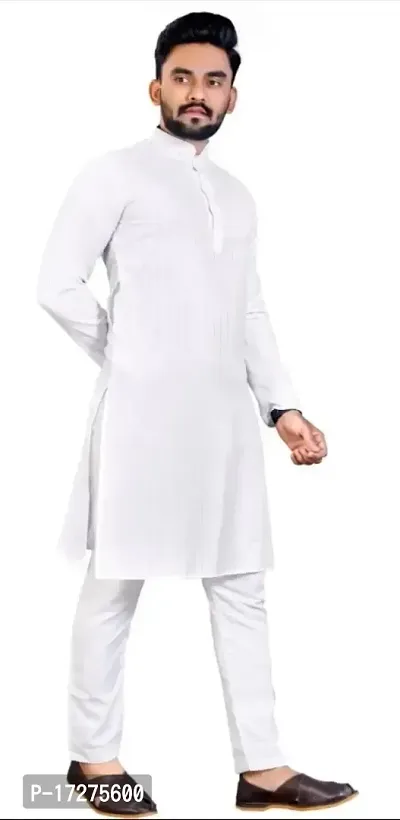 Oversized Mens Cotton Blend Full Sleeve Henley Neck Mid Thigh Length Lining Kurta (MK-113)-thumb0