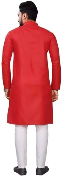 Reliable Red Cotton Blend Striped Knee Length Kurta For Men-thumb1