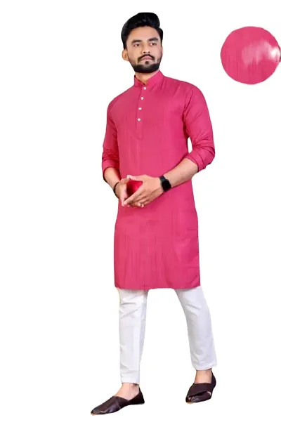 Reliable Blend Striped Knee Length Kurta For Men