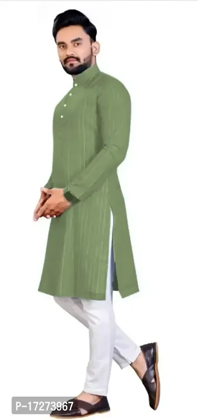 Oversized Mens Cotton Blend Full Sleeve Henley Neck Mid Thigh Length Lining Kurta (MK-113)-thumb4