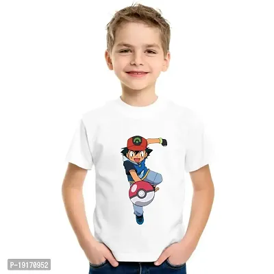 WHALEBONE Regular Wear Poly Silk Cartoon Printed T-Shirts with Round Neck for Boy's (STW-Ash-05-white-14-15 Years)