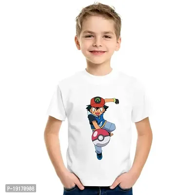 WHALEBONE Regular Wear Poly Silk Cartoon Printed T-Shirts with Round Neck for Boy's (STW-Ash-05-white-13-14 Years)