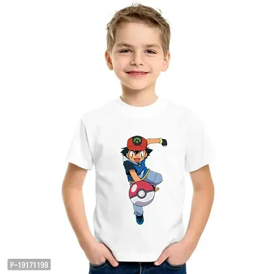 WHALEBONE Regular Wear Poly Silk Cartoon Printed T-Shirts with Round Neck for Boy's (STW-Ash-05-white-15-16 Years)