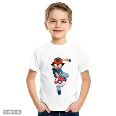 WHALEBONE Regular Wear Poly Silk Cartoon Printed T-Shirts with Round Neck for Boy's (STW-Ash-05-white-10-11 Years)