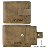 LOREM Brown Removable Card Holder Bi-Fold Faux Leather 7 ATM Card Slots Wallet for Men WL23-thumb1