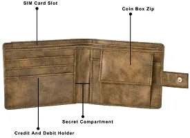 LOREM Brown Removable Card Holder Bi-Fold Faux Leather 7 ATM Card Slots Wallet for Men WL23-thumb3