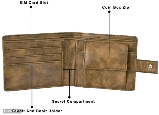 LOREM Brown Removable Card Holder Bi-Fold Faux Leather 7 ATM Card Slots Wallet for Men WL23-thumb4