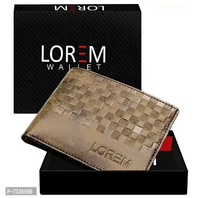LOREM Brown 3D Emboss Square Bi-Fold Faux Leather 3 ATM Card Slots Wallet for Men WL36-thumb0