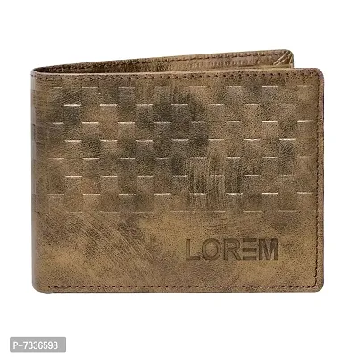 LOREM Brown 3D Emboss Square Bi-Fold Faux Leather 3 ATM Card Slots Wallet for Men WL36-thumb2