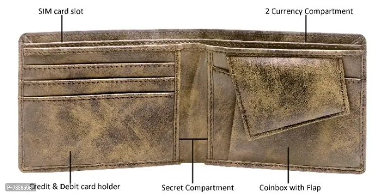 LOREM Brown 3D Emboss Square Bi-Fold Faux Leather 3 ATM Card Slots Wallet for Men WL36-thumb5