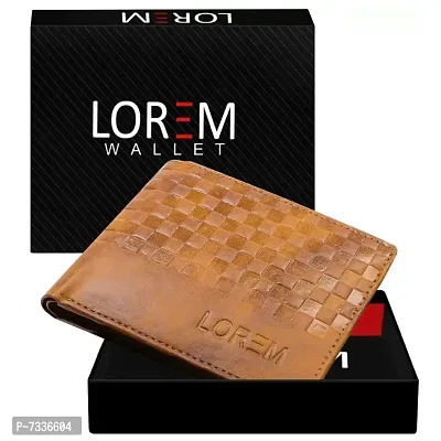 LOREM Orange 3D Emboss Square Bi-Fold Faux Leather 3 ATM Card Slots Wallet for Men WL37