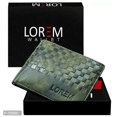 LOREM Green 3D Emboss Square Bi-Fold Faux Leather 3 ATM Card Slots Wallet for Men WL38