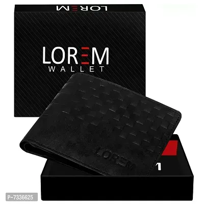 LOREM Black 3D Emboss Square Bi-Fold Faux Leather 3 ATM Card Slots Wallet for Men WL39