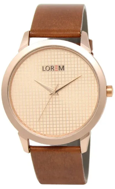 LR34 Gold-Brown Round Plain Professional Leather Analog Watch - For Men