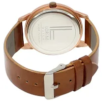 LR34 Rose Gold-Brown Round Plain Professional Leather Analog Watch - For Men-thumb1