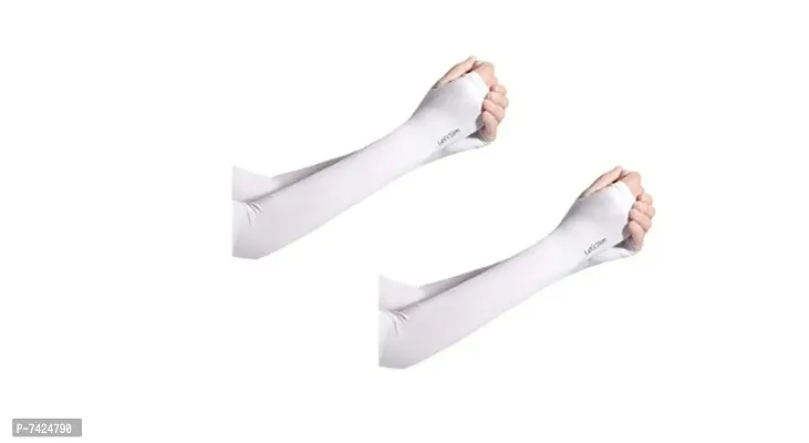 Lets slim UV Fingerless Full Hand Sleeves for Mens and Womens Driving Gloves (2 Pairs White)-thumb0
