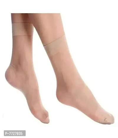Ultra-Thin Transparent Nylon Summer Skin Socks for Women/Girls || Ankle Length Socks || Color Beige || Free Size pair of 1