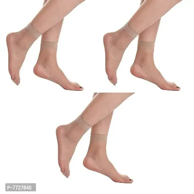 Ultra-Thin Transparent Nylon Summer Skin Socks for Women/Girls || Ankle Length Socks || Color Beige || Free Size pair of 3pair of 1-thumb0
