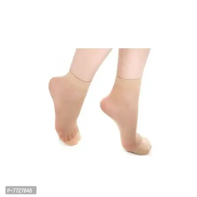 Ultra-Thin Transparent Nylon Summer Skin Socks for Women/Girls || Ankle Length Socks || Color Beige || Free Size pair of 3pair of 1-thumb2