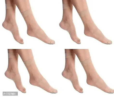 Ultra-Thin Transparent Nylon Summer Skin Socks for Women/Girls || Ankle Length Socks || Color Beige || Free Size pair of 4-thumb0