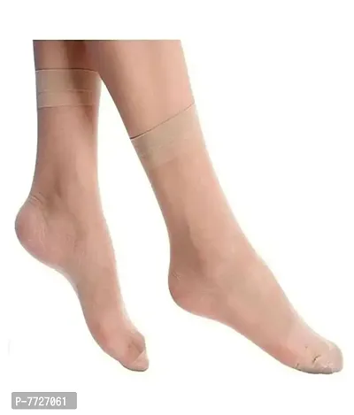 Ultra-Thin Transparent Nylon Summer Skin Socks for Women/Girls || Ankle Length Socks || Color Beige || Free Size pair of 4-thumb3