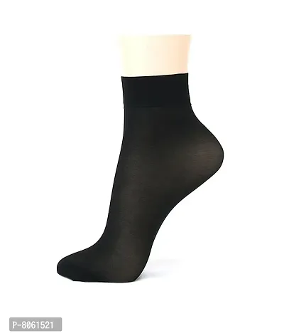 Women  Girls Ultra-Thin Transparent Nylon Ankle Length Summer Black Socks Set of 3 pairs-thumb2