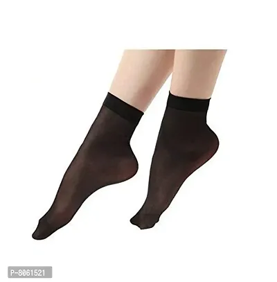 Women  Girls Ultra-Thin Transparent Nylon Ankle Length Summer Black Socks Set of 3 pairs-thumb4